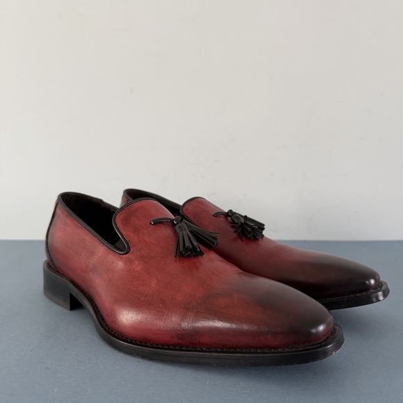 Calzoleria Toscana Z993 David French Calf Tassel Slip On Red Leather Loafers